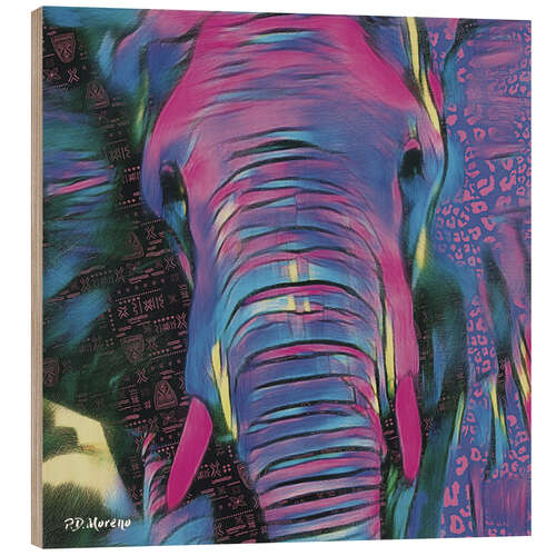 Cuadro de madera Psychedelic Elephant