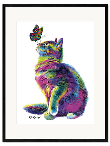 Kehystetty taidepainatus Rainbow Cat & Butterfly