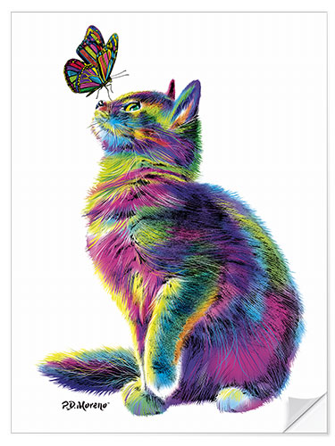 Wandsticker Regenbogenkatze & Schmetterling