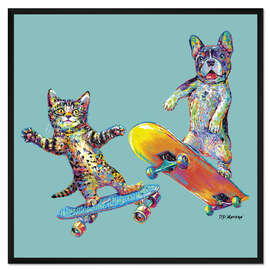 Gerahmter Kunstdruck Skateboard Puppies