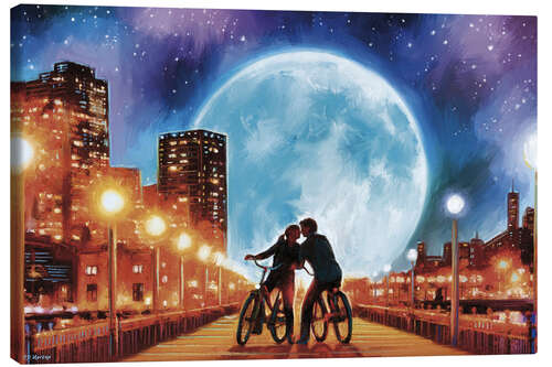 Tableau sur toile Bike ride in the moonlight