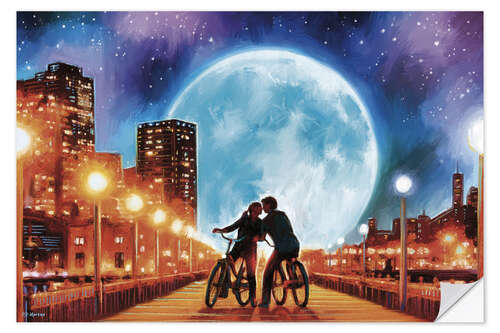 Naklejka na ścianę Bike ride in the moonlight