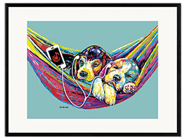 Ingelijste kunstdruk Puppies Chill in the Hammock