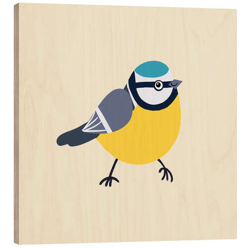 Wood print Blue tit