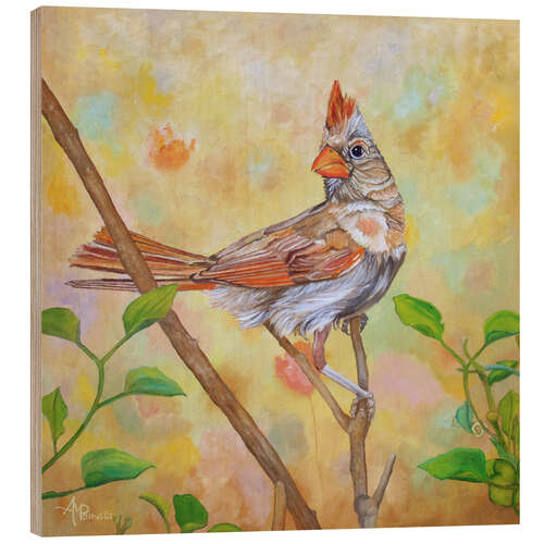 Hout print Female Cardinal Portrait