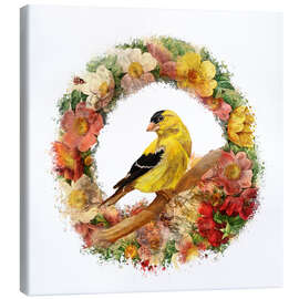 Stampa su tela Goldfinch in flowers garland