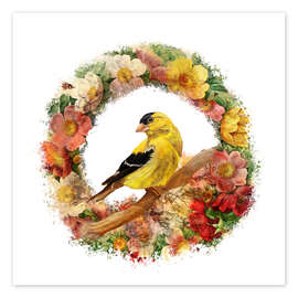 Poster Goldfinch in flowers garland