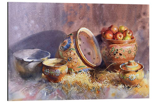 Aluminium print Still life with national Ukrainian crockery