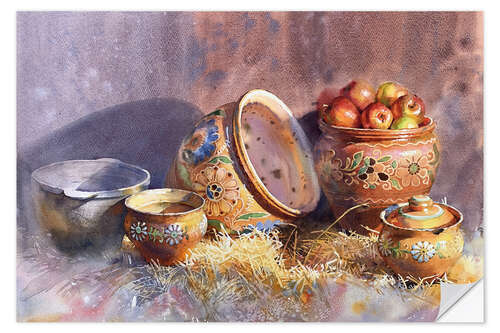 Selvklebende plakat Still life with national Ukrainian crockery