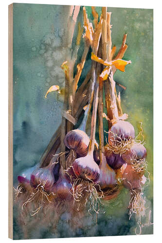 Wood print Garlic Watercolour