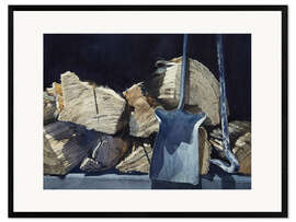 Ingelijste kunstdruk Firewood near the fireplace