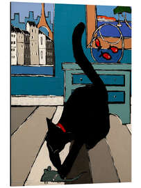 Aluminium print Black cat and his mechanical mouse in Paris