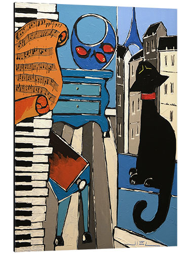 Alubild Das alte Klavier mit Notenblatt und schwarzer Katze in Paris