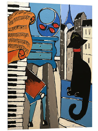 PVC-tavla The old Piano with Music sheet, and black cat, in Paris