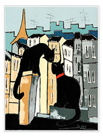 Poster Black cats on Parisian rooftops