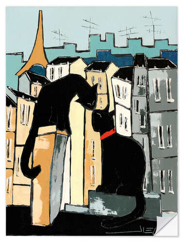 Sticker mural Black cats on Parisian rooftops