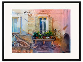 Gerahmter Kunstdruck Balkon mit Blumen
