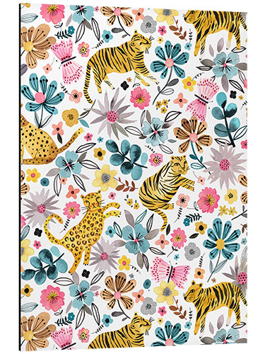Obraz na aluminium Spring Tigers Flowers Pink Blue