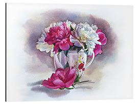 Tableau en aluminium Pink Peonies in the teapot