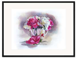 Gerahmter Kunstdruck Rosa Pfingstrosen in der Teekanne