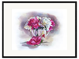 Impression artistique encadrée Pink Peonies in the teapot