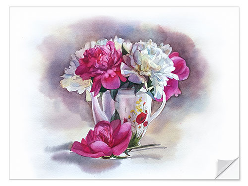 Selvklebende plakat Pink Peonies in the teapot