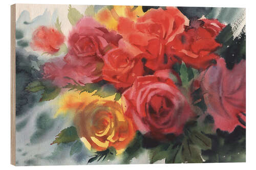 Wood print Beautiful bouquet of bright roses