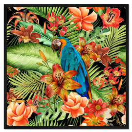 Gerahmter Kunstdruck Papageien im tropischen Paradies