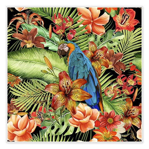 Poster Papageien im tropischen Paradies