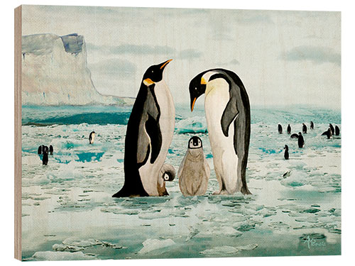 Holzbild Kaiserpinguin-Familie