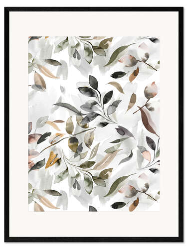 Framed art print Botanical Leaves, Neutral Gray