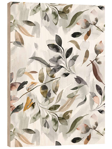 Wood print Botanical Leaves, Neutral Gray