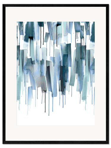 Framed art print Watery Scandinavian brushstrokes in blue
