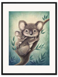 Gerahmter Kunstdruck Süße Koala-Mutter mit Baby
