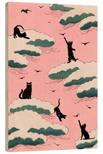 Wood print Pink Sky Cats