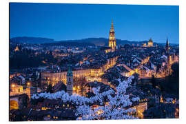 Aluminium print Old town of Bern during cherry blossom at dusk