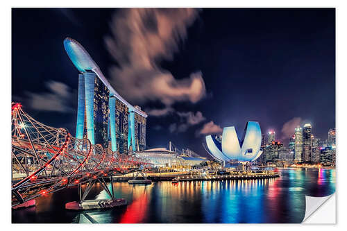 Selvklebende plakat Marina Bay by night