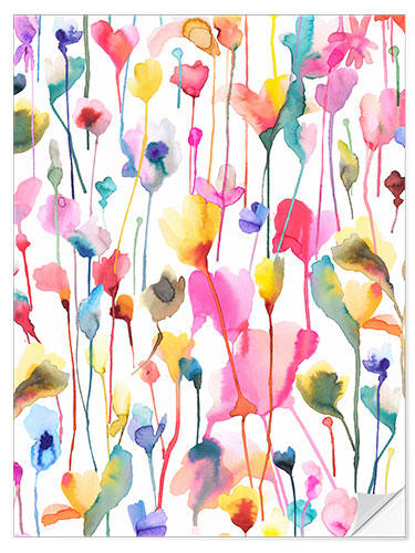 Sticker mural Happy summer flowers watercolor