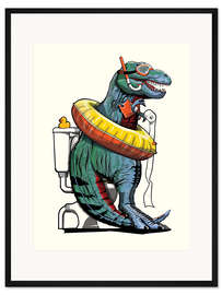 Gerahmter Kunstdruck Tyrannosaurus auf der Toilette