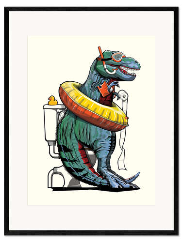 Framed art print Tyrannosaurus Dinosaur on the Toilet