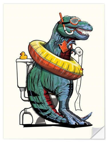 Muursticker Tyrannosaurus Dinosaur on the Toilet