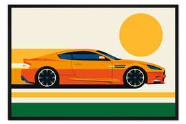 Gerahmter Kunstdruck Modern British orange car with sun