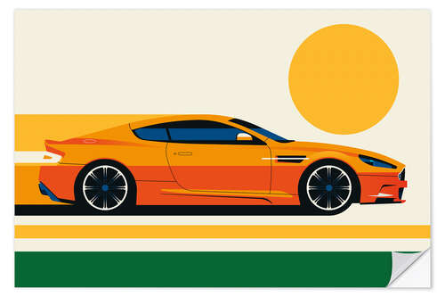 Selvklebende plakat Modern British orange car with sun