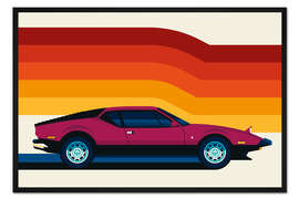 Gerahmter Kunstdruck Maroon sportscar with stripes