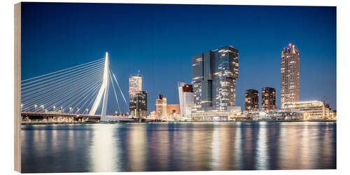 Tableau en bois Rotterdam Skyline, Erasmusbrücke