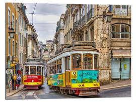 Tableau en aluminium Historical trams in Lisbon - Portugal