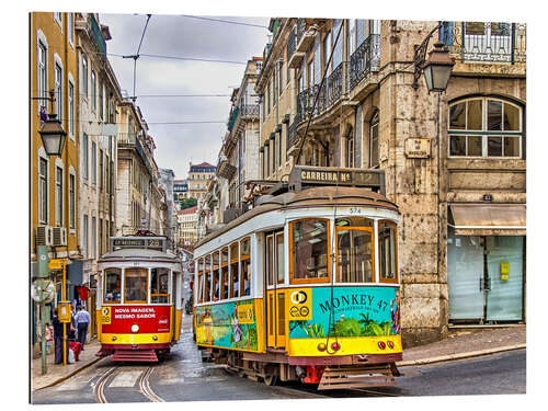 Tableau en plexi-alu Historical trams in Lisbon - Portugal