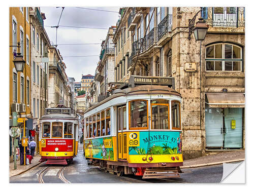 Naklejka na ścianę Historical trams in Lisbon - Portugal