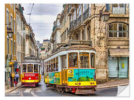 Selvklebende plakat Historical trams in Lisbon - Portugal