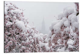 Tableau en aluminium Bern Minster in the Fog With Cherry Blossoms in the Snow II